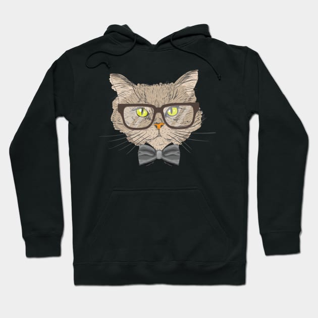 Funny Cat Wearing Bow Tie and Glasses - Cats Illustration Hoodie by edwardechoblue